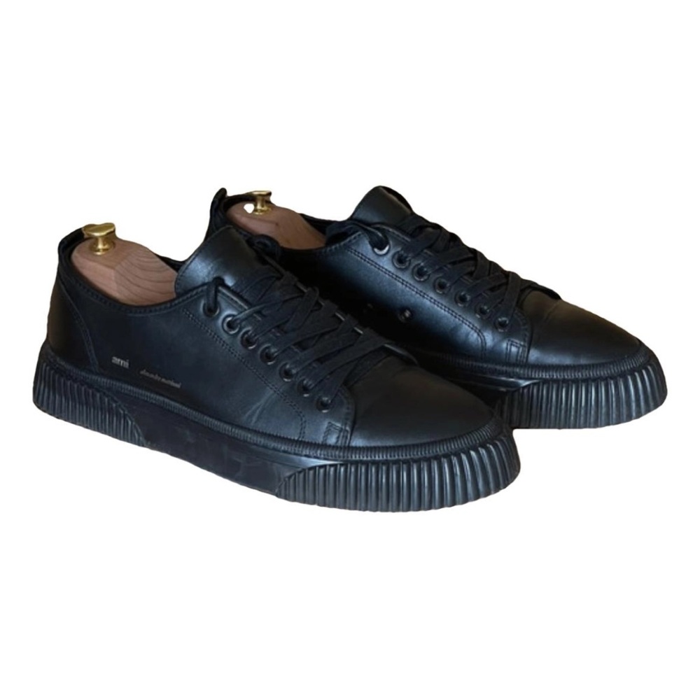 Ami Paris Low Top Sneakers Stylish Black Leather Sneakers for Men